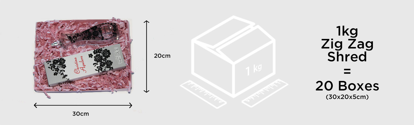 graph to show how many boxes 1kg of 4mm zig zag shredded paper fills