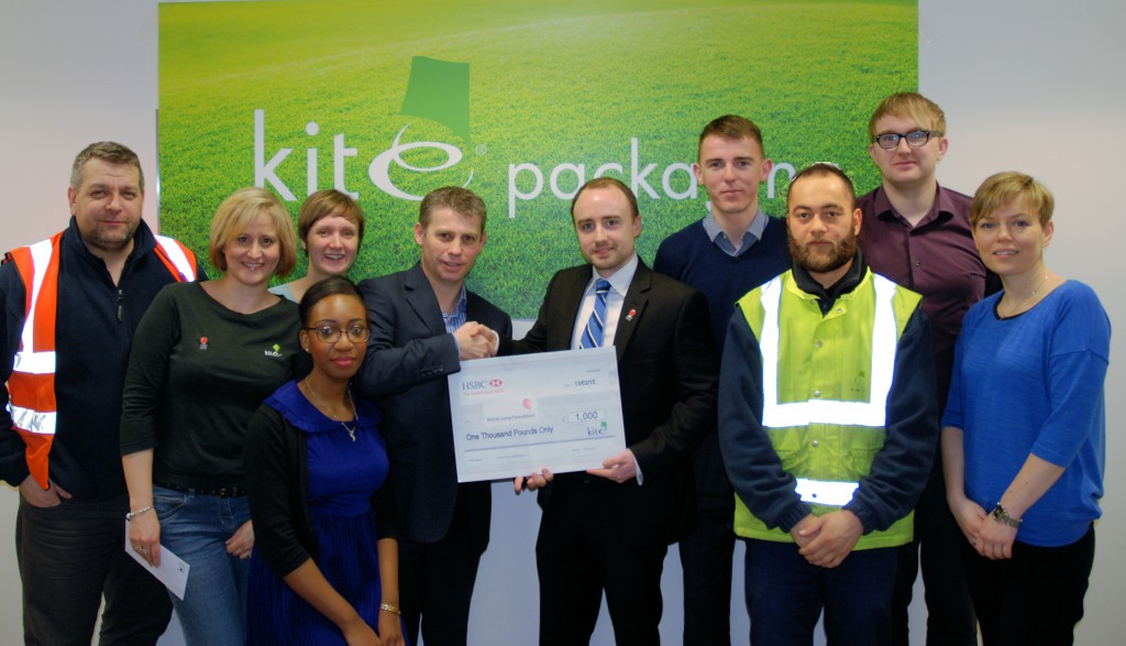 Kite Packaging Midlands Accounts present a cheque to The British Lung Foundation